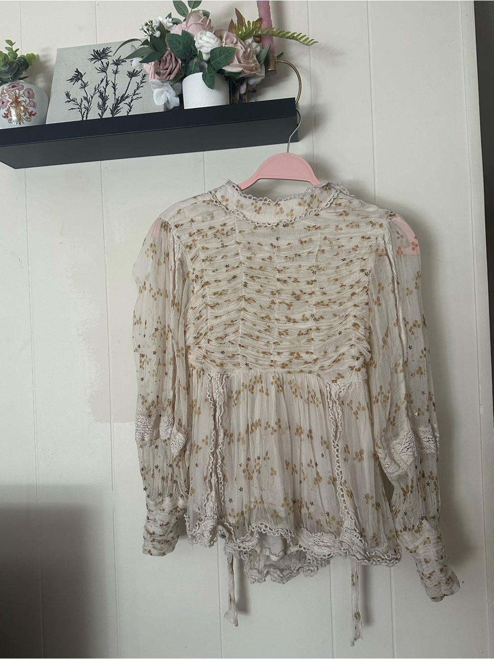 Free People or Anthro Sample Boho Ruffle Top Beaded